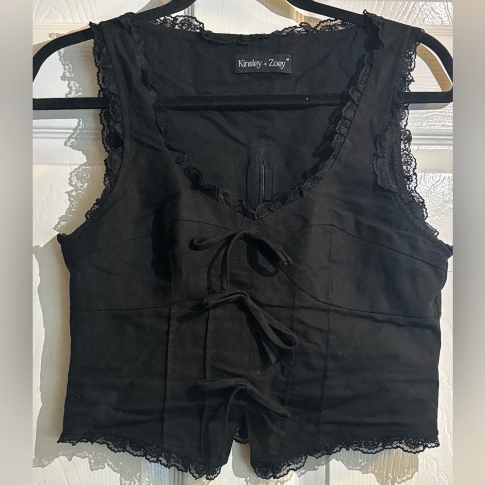 Black Lace Trim Corset Top